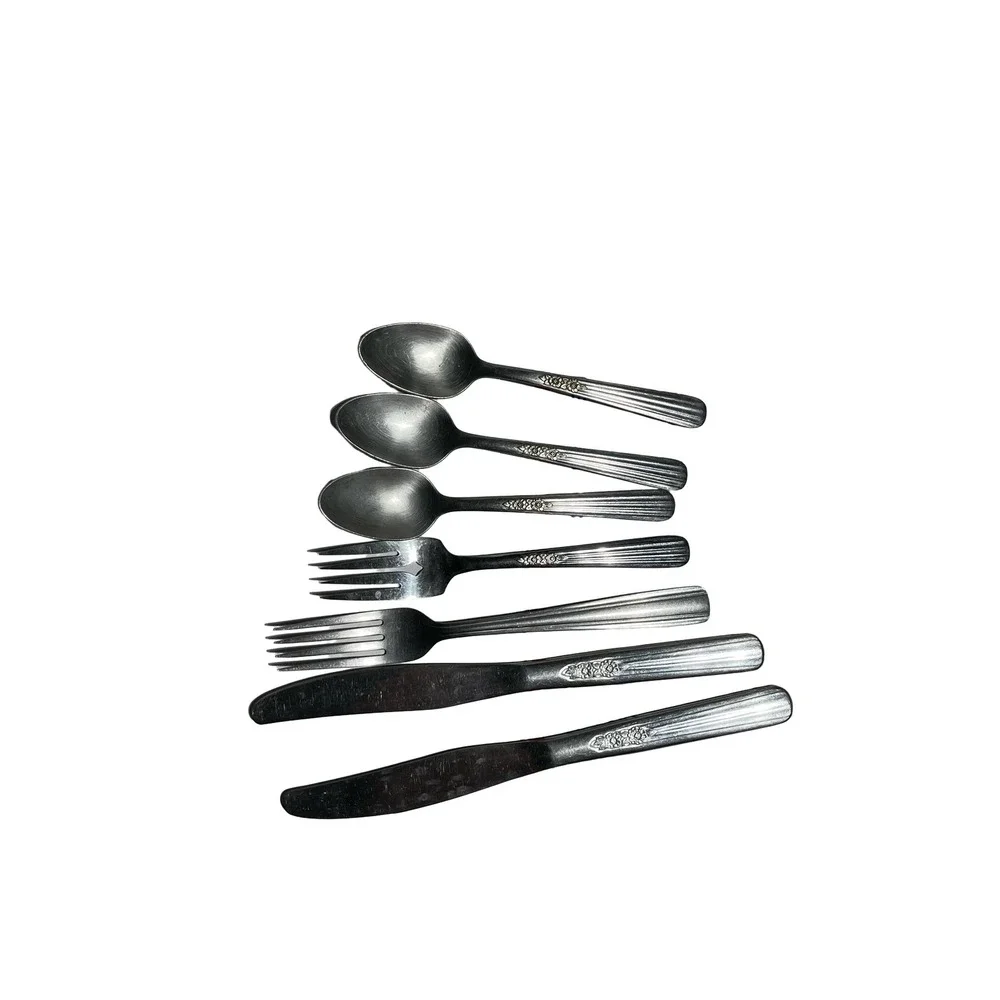 Vintage THOR STAINLESS USA  Silverware Style Flatware Set 7pc Matching Pattern
